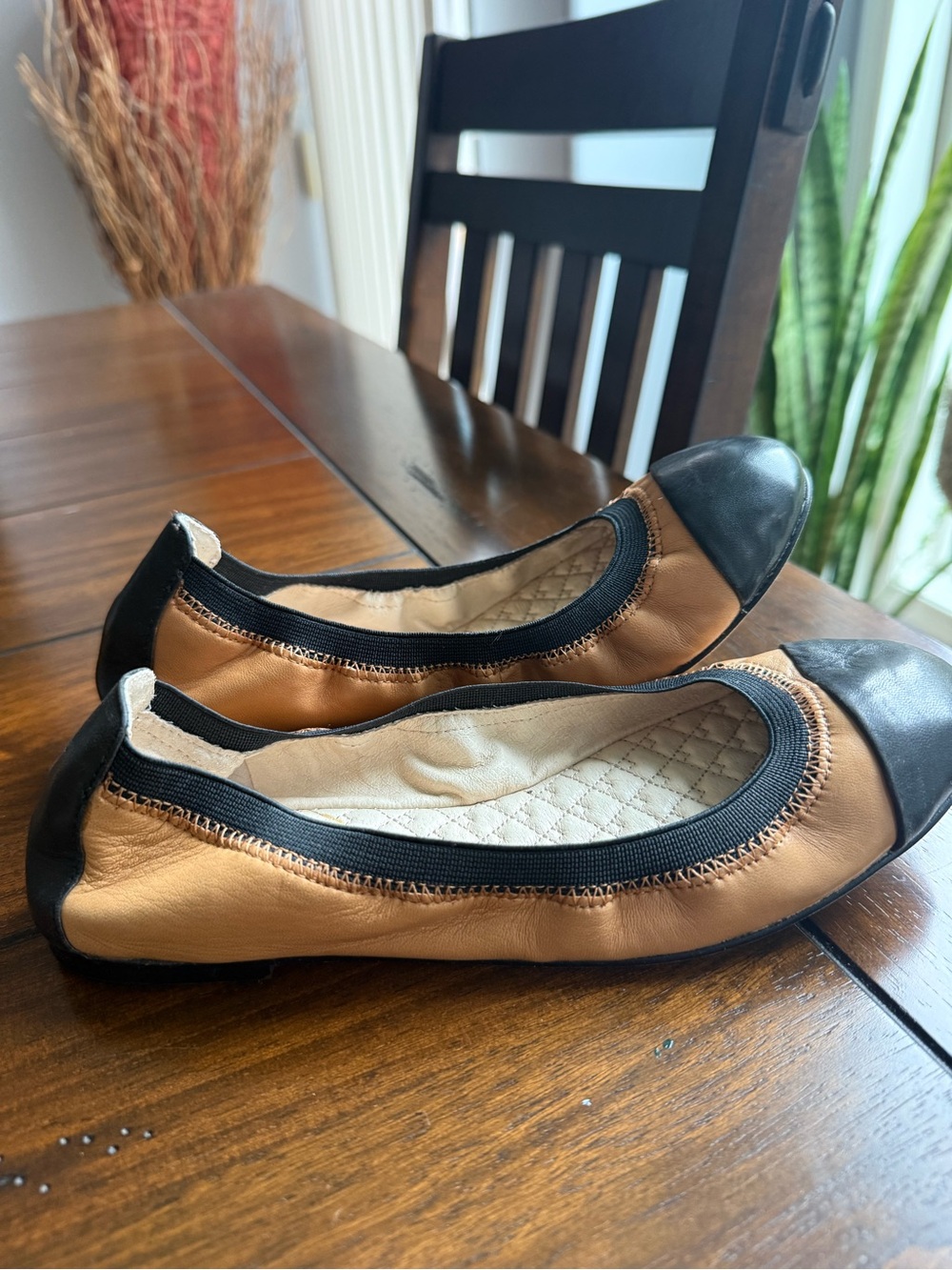 Vince Camuto Two-Tone Leather Ballet Flats in Tan and Black